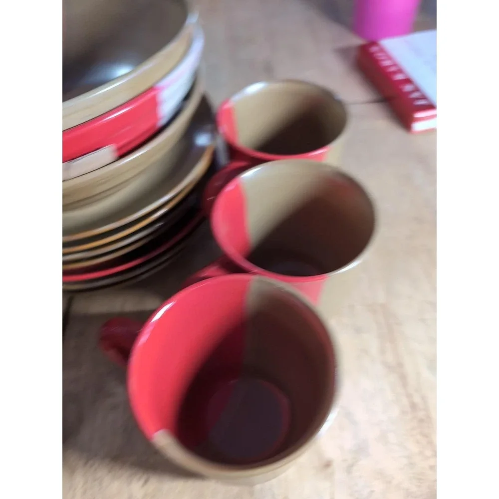 Lot Of 17 Sango‎ Set Dishes Coffee Cups Bowls Plates Gold dust Red 5042 NU